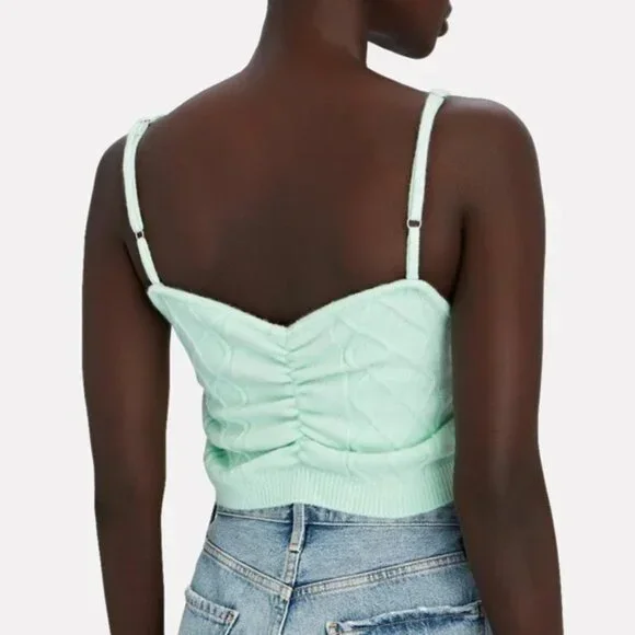 NWOT For Love & Lemons Sutton Floral Knit Sweater Cami Top Soft Pastel Green